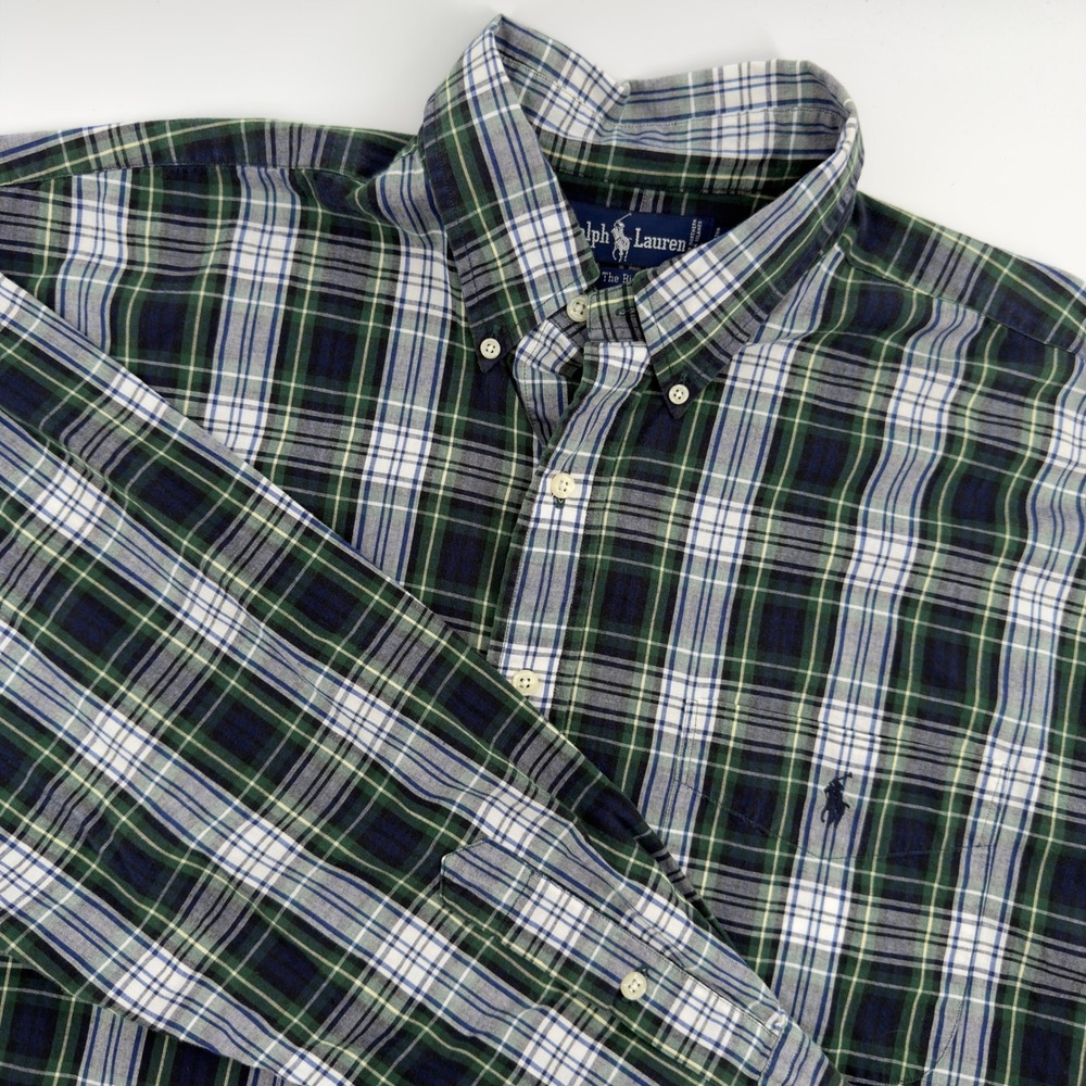 Ralph Lauren The Big Shirt Mens XL Green Blue Plaid Button Down Long Sleeve